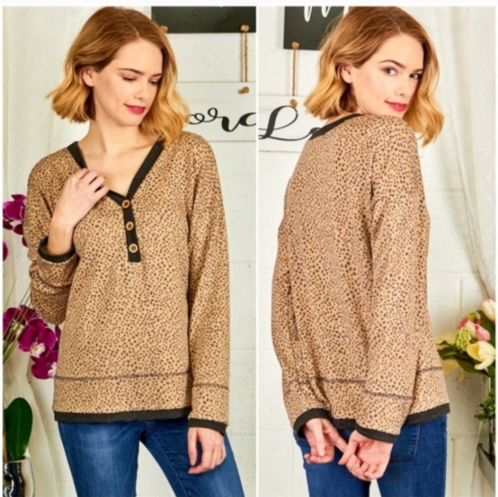 New Taupe Gray Animal Print Top